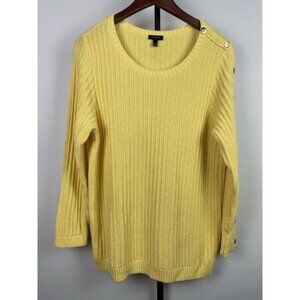 Talbots Plus Yellow Knit Cotton Pullover‎ Gold Button Sleeve Sweater Size 1X